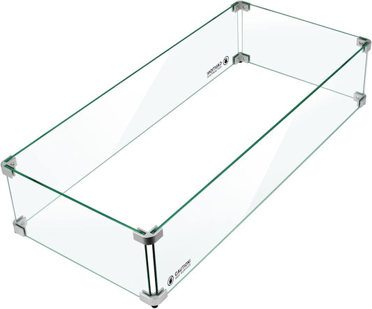Rectangle Fire Pit Glass Wind Guard for 24x8 Burner Pan