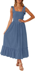 ZESICA Women's Boho Spaghetti Strap Square Neck Ruffle Maxi Dress