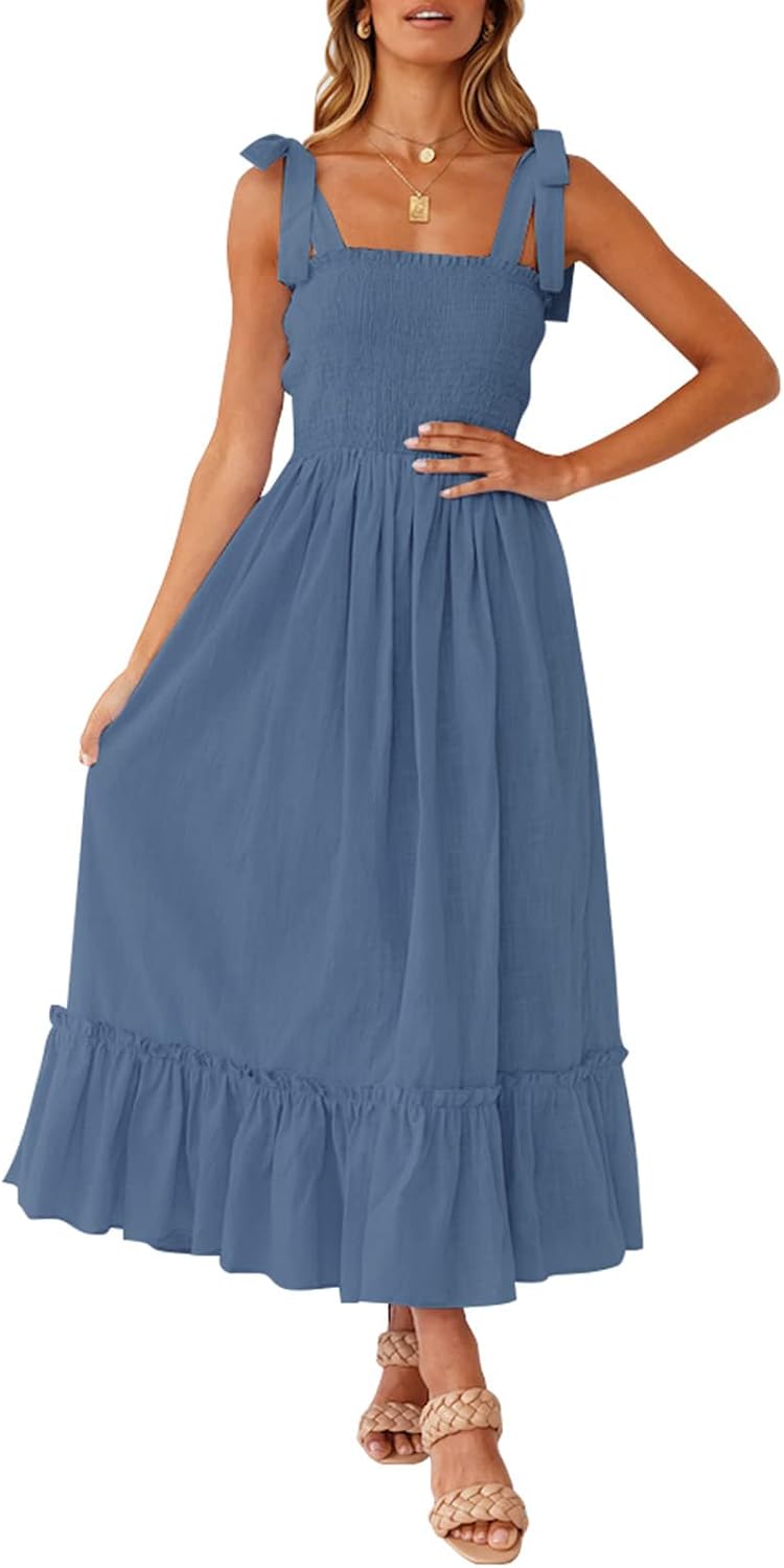 ZESICA Women's Boho Spaghetti Strap Maxi Dress for Summer Fun