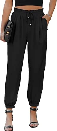 EVALESS Women's Casual Loose Drawstring High Waisted Pants