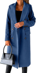 Womens Long Wool Coat Double Breasted Trench Coat - Warm, Classic
