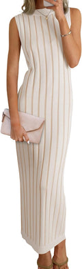 Wenrine Womens Sleeveless Sweater Dress Mock Neck Ribbed Knit Maxi not