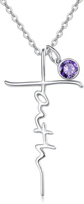 Faith Cross Necklace for Women Sterling Silver - February Birthstone