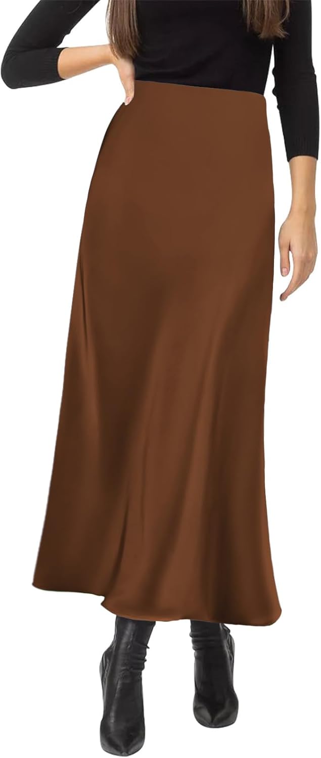 Women's Satin Silky High Waist Maxi Skirt for Elegant Style