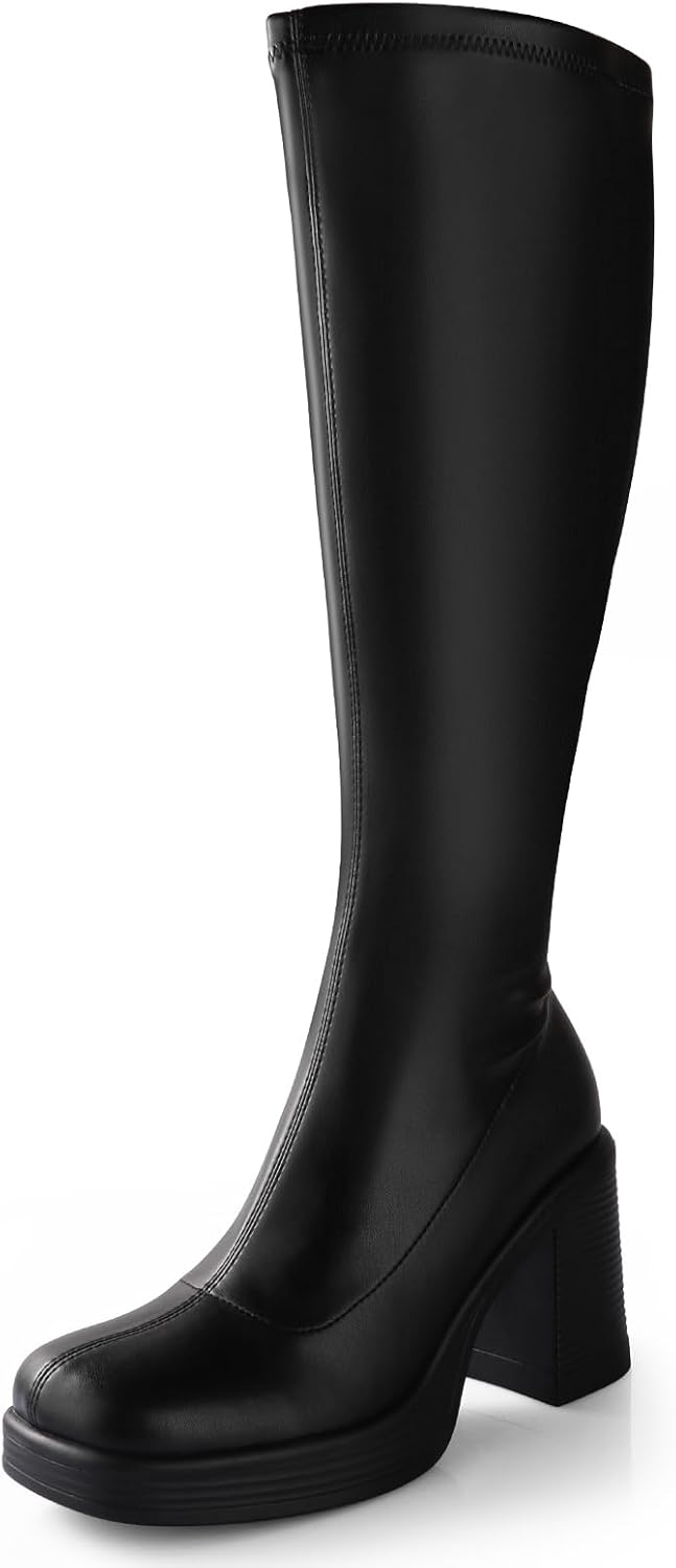 Ankis Knee High Platform Boots for Women with Chunky Heel