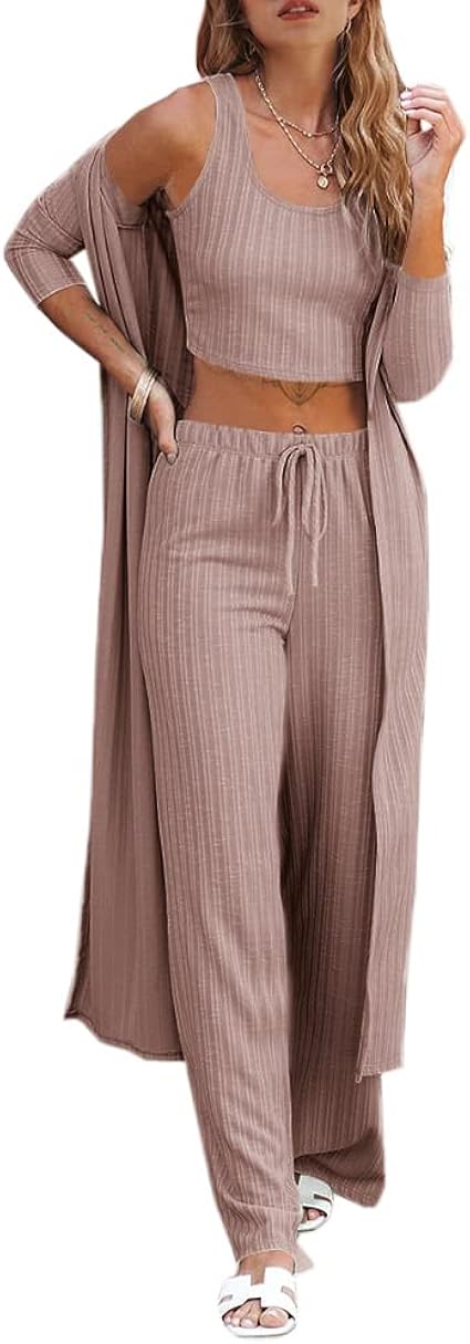 Fessceruna Womens Pajamas Set 3 Piece Loungewear for Comfort