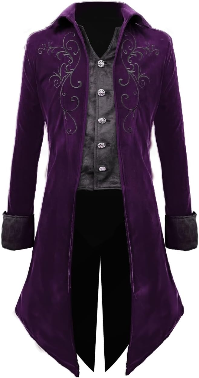 Crubelon Mens Steampunk Tailcoat Jacket for Gothic Style Events