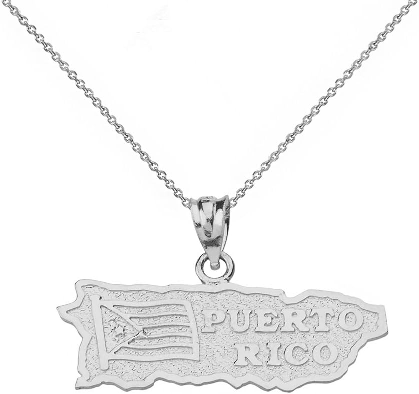 Claddagh Gold .925 Sterling Silver Puerto Rico Map Charm Necklace