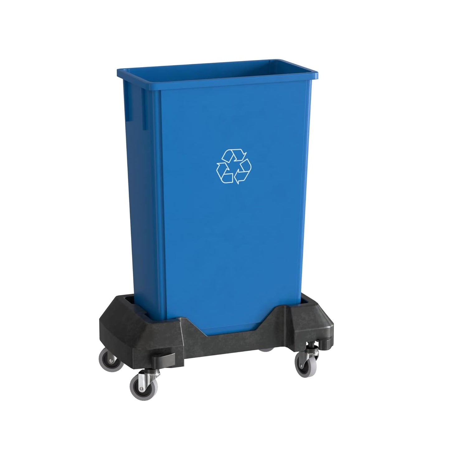23 Gallon Blue Recycle Slim Jim Trash Can with Dolly for Easy Use