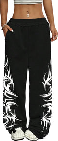ZAFUL Womens Wide Leg Sweatpants Y2K Gothic Graffiti High Waisted bold