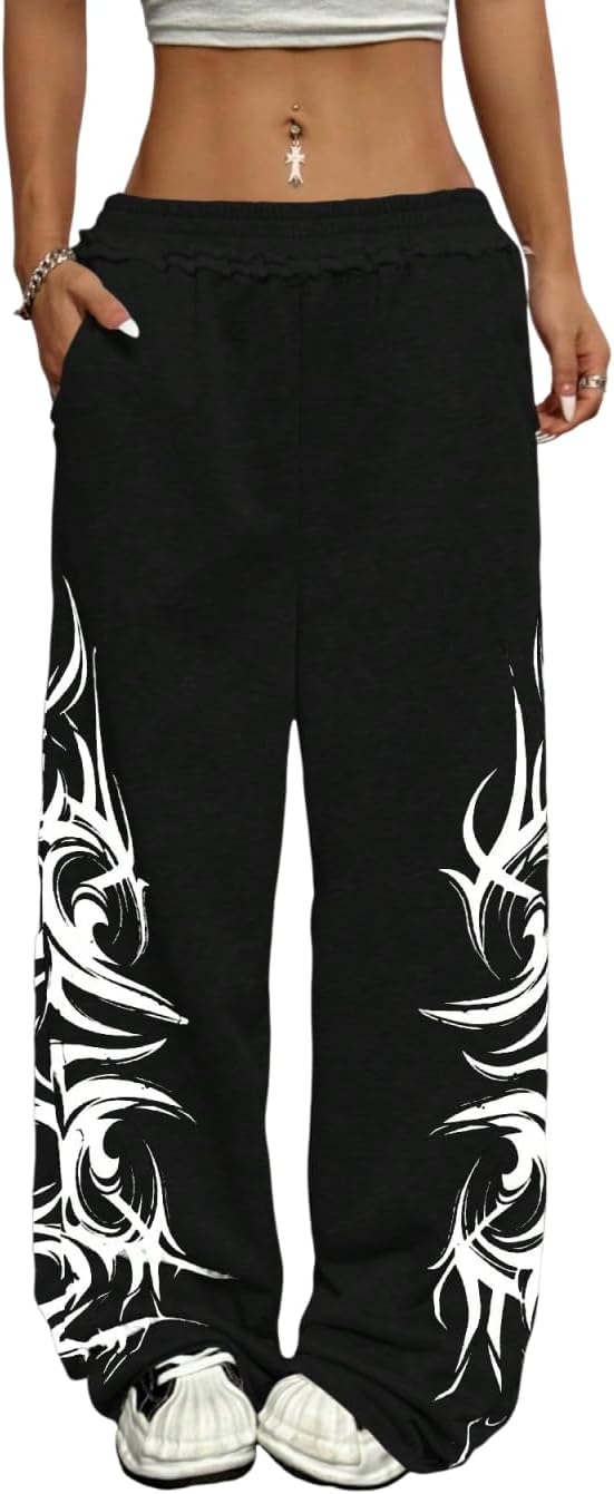 ZAFUL Womens Wide Leg Sweatpants for Y2K Gothic Style Lovers