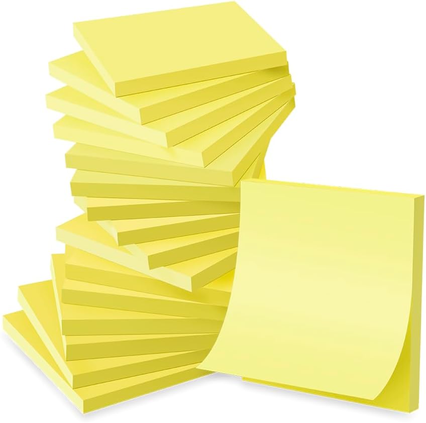 Kozerite 3x3 Sticky Notes 16 Pack - Recyclable & Easy Post - Home Office Essential