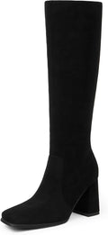 Square Toe Knee High Boots Women Chunky Heel Tall Boot (Style LRXL)