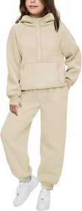Girls 2 Piece Tracksuit Half Zip Hoodie and Joggers Set - Cozy Fit