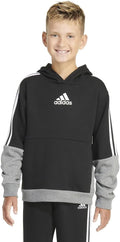 adidas Youth Pullover Fleece Hoodie Black/Heather Grey LARGE (14/16)