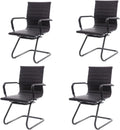 Black PU Leather Waiting Room Chairs Set of 4 - Mid Back Sled Base