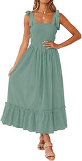 Tobrief Women's Boho Spaghetti Strap Square Neck Flowy Ruffle Maxi