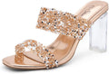 Clear Heels for Women Transparent Two Strap High Block Chunky Mules