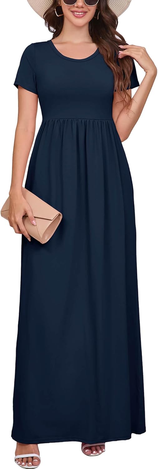 DEARCASE Maxi Dress for Women with Pockets and Short Sleeves