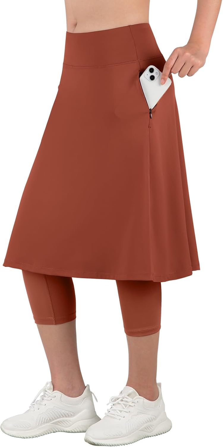 ANIVIVO Women Long Knee Length Skirted Leggings with Pockets