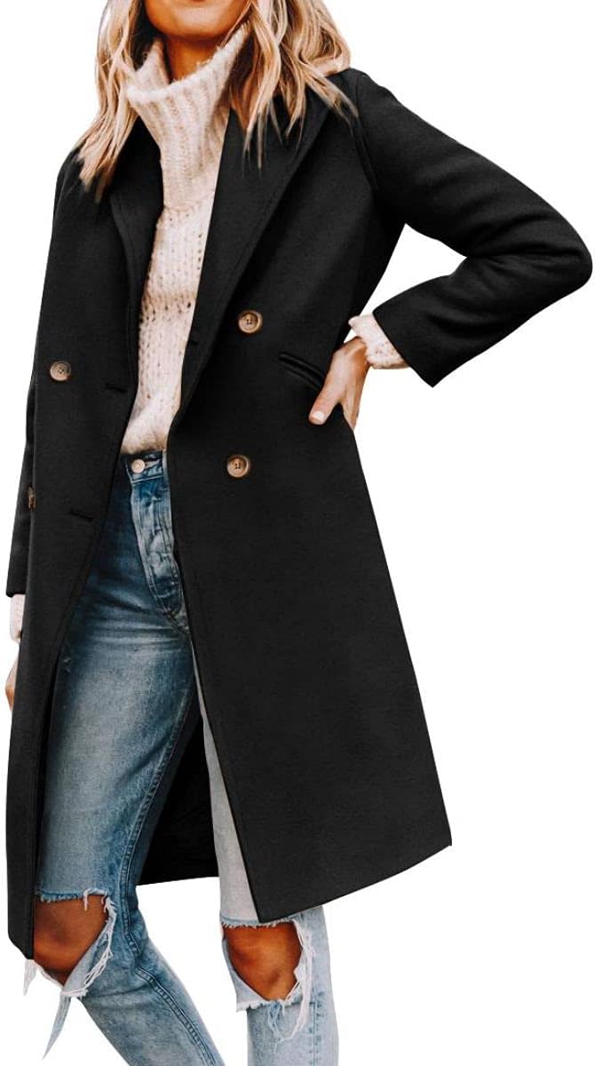 Yousify Womens Notched Lapel Double Breasted Pea Coat Review