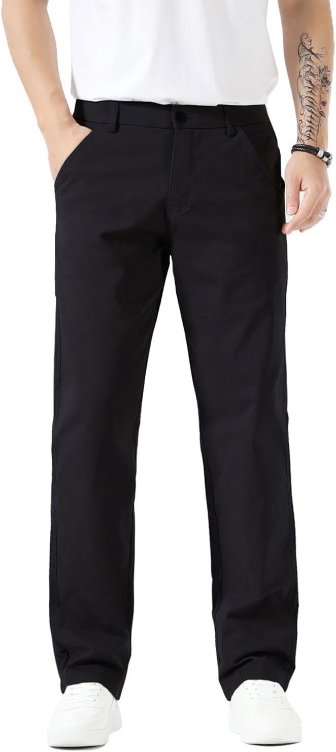 Stretchy Straight Fit Khaki Pants for Men with Elastic Waistband