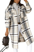 Women's Long Plaid Shirt Coat Shacket - Oversized Knee Length