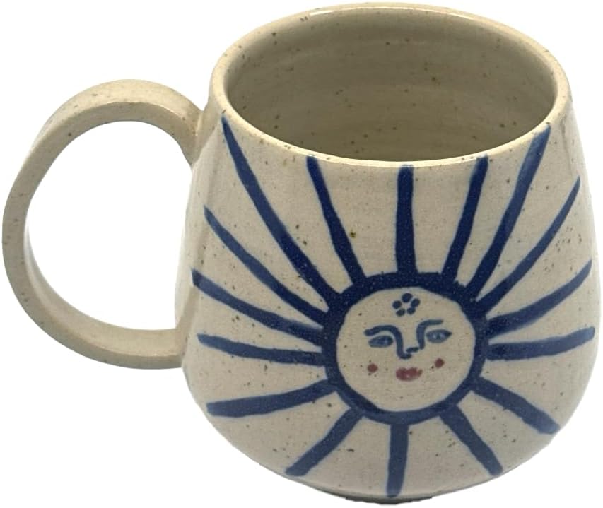 Handmade Stoneware Mug - Dark Blue Sun Design