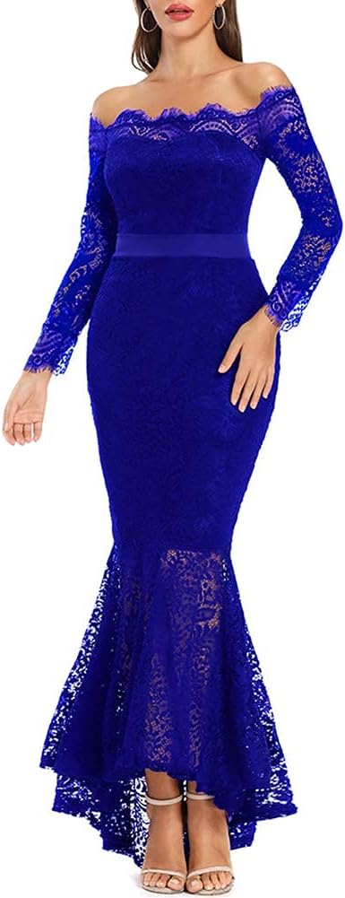 LALAGEN Women's Floral Lace Long Sleeve Off Shoulder Dress