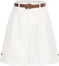 Women Bermuda Shorts with Elastic Waist and Belt - Wide Leg Comfort