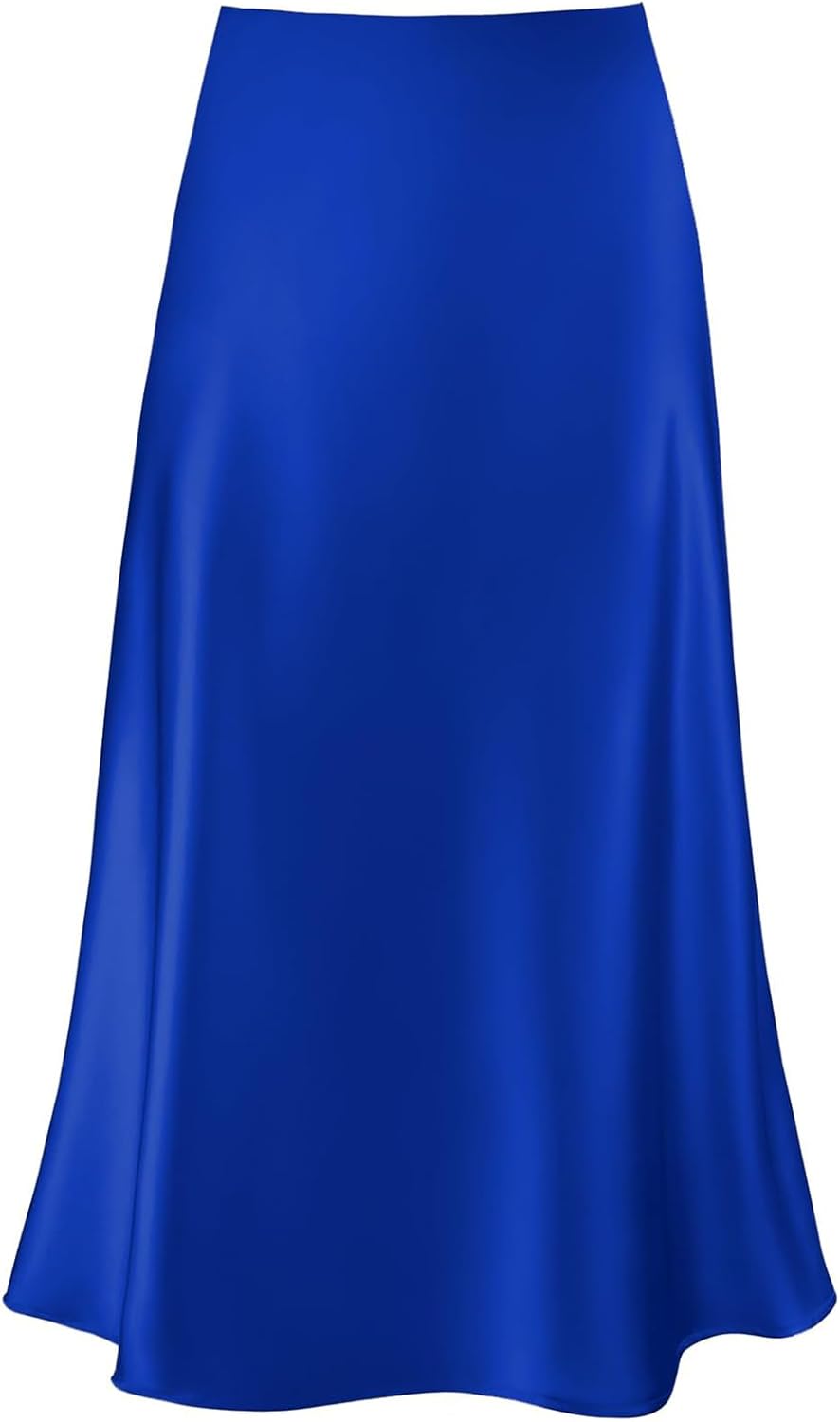 Women's Satin High Waist Flared A Line Midi Skirt for Style