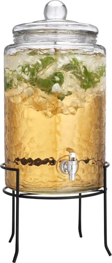 HC Classic Hammered Glass Beverage Dispenser for Parties & More