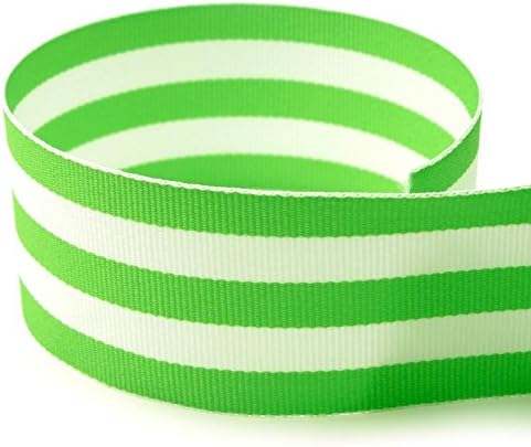 USA Made 7/8in Lime Green & White Taffy Striped Grosgrain Ribbon