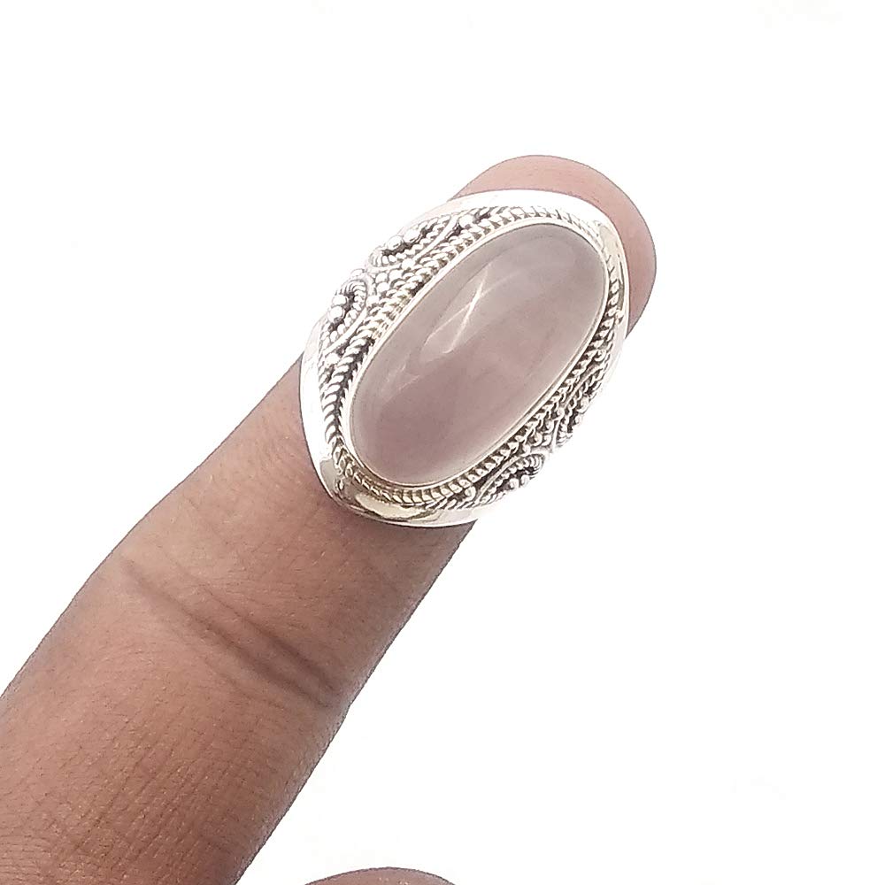 Solid 925 Sterling Silver Rose Quartz Ring for Women & Girls