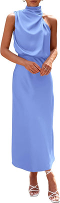 PRETTYGARDEN Satin Maxi Dress Women Sleeveless Mock Neck - Elegant Fit