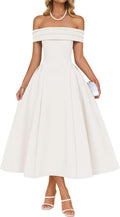 Cocktail Dresses for Women Off Shoulder Midi Dress - Elegant Swing Fit