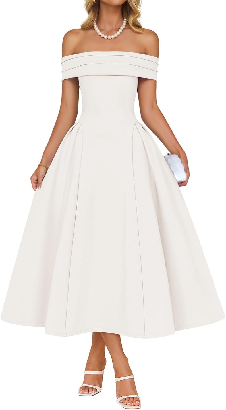 Elegant Off Shoulder Midi Dress for Women by ZESICA