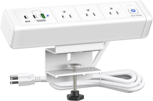 Desk Clamp Power Strip with USB-C Ports for Home Office Use