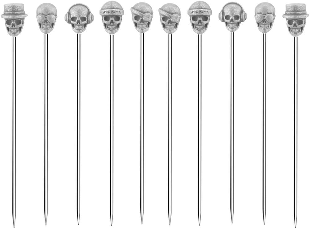 10-Pack Antique Silver Skull Cocktail Picks - Reusable & Stylish!