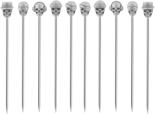 10-Pack Antique Silver Skull Cocktail Picks - Reusable & Stylish!