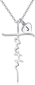Faith Cross Necklace for Women 925 Sterling Silver - Initial Pendant