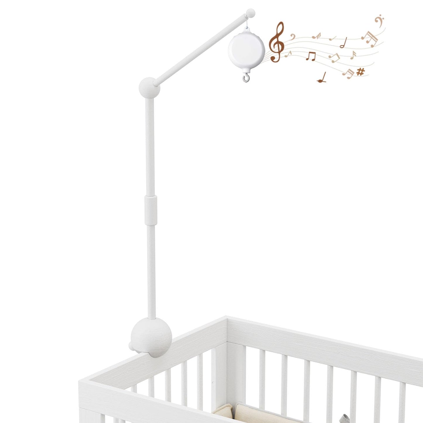 Crib Mobile Arm with Music Box for Baby, 32.5 Inch White Stand