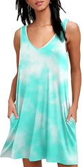 BISHUIGE Women Summer Casual V Neck T Shirt Dresses Beach Cover Up