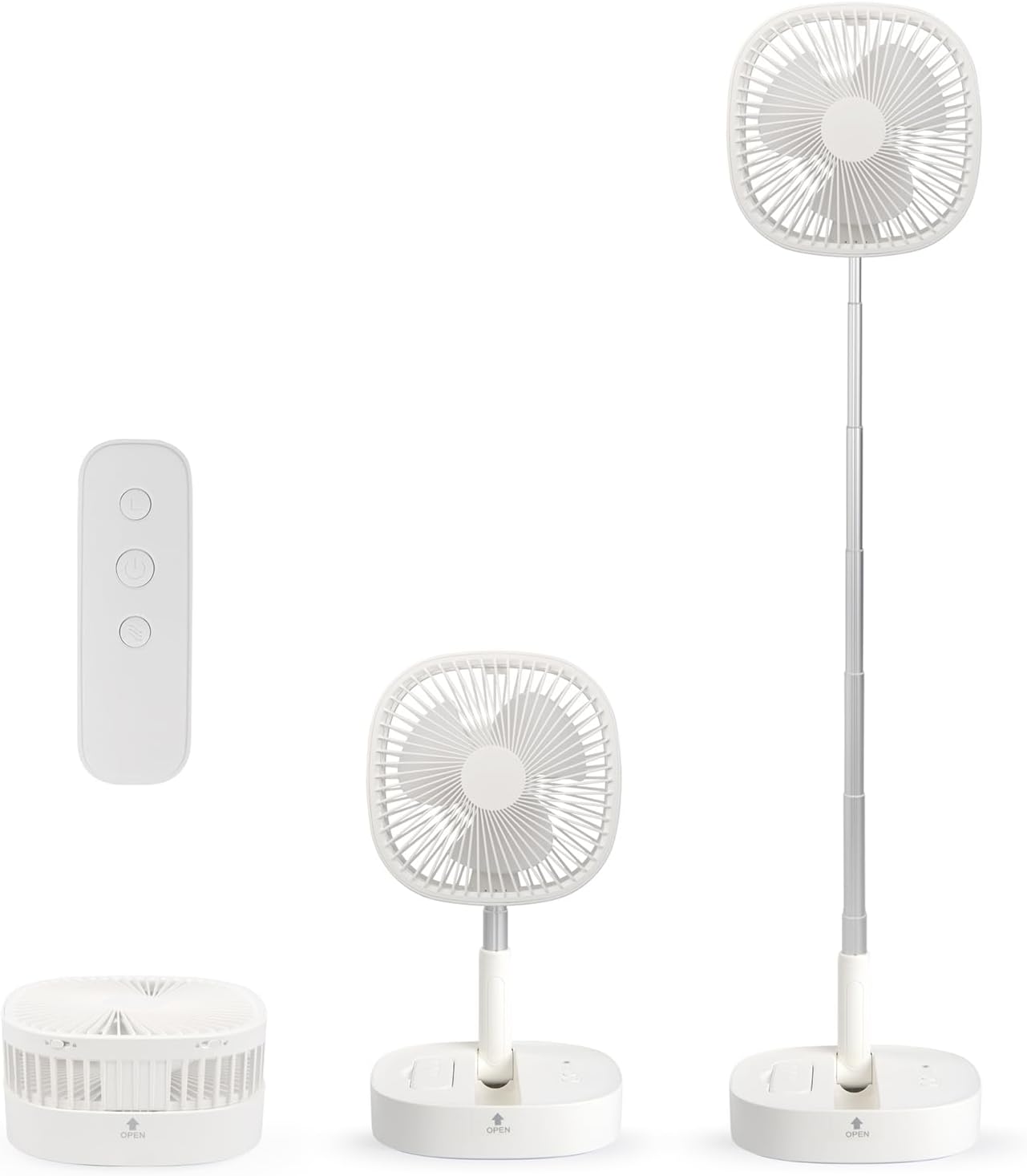 Portable Foldaway Fan - 7200mAh Rechargeable, Remote Control, Quiet - White
