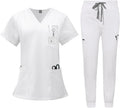 VIAOLI Scrubs for Women Set V-Neck Top and 8 Pocket Jogger Pant both