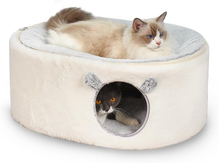 Fluffy Cat Cave Large Enclosed Cat House for Indoor Cats