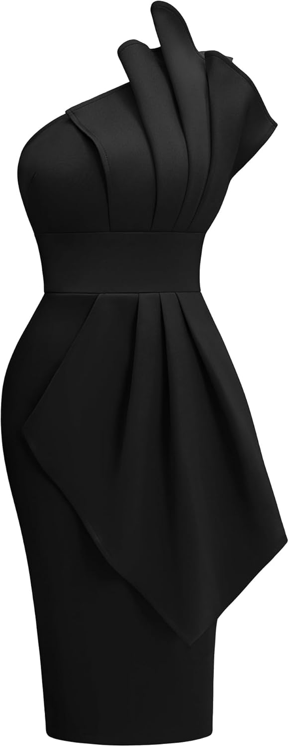Memoriesea Women's Elegant One Shoulder Pleated Bodycon Dress