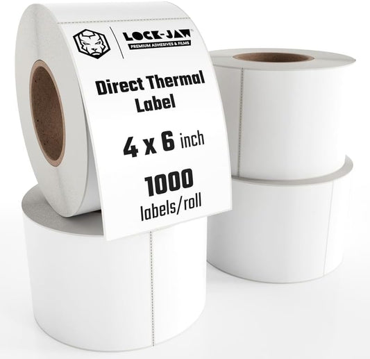 Lock-Jaw 4x6 White Direct Thermal Labels - Non-Perforated, 1000 Labels per Roll (4 Pack)