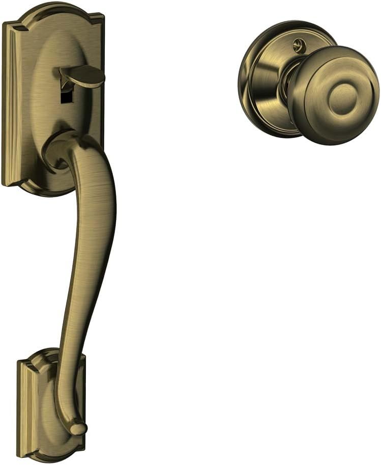 SCHLAGE Camelot Front Entry Handle with Georgian Knob in Brass