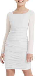 Girls Mesh Overlay Ruched Bodycon Dress Teen Party Tween - Fitted Cute